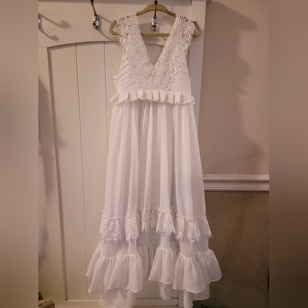 Girls White Sz 5-6 Boho Flowergirl Photographers Dress
